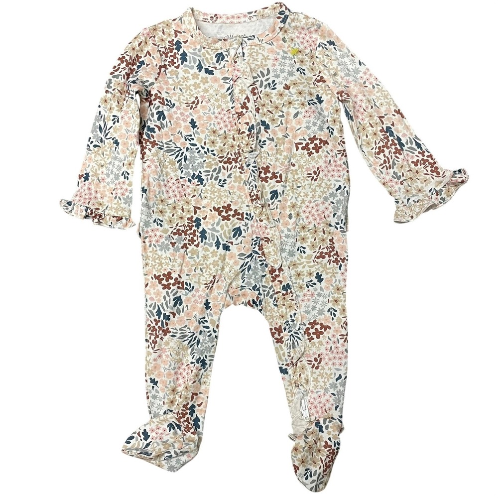 NWT Little Me Footie‎ Sleeper Pink Floral Ruffle Bamboo Baby Girl 3M Cottagecore
